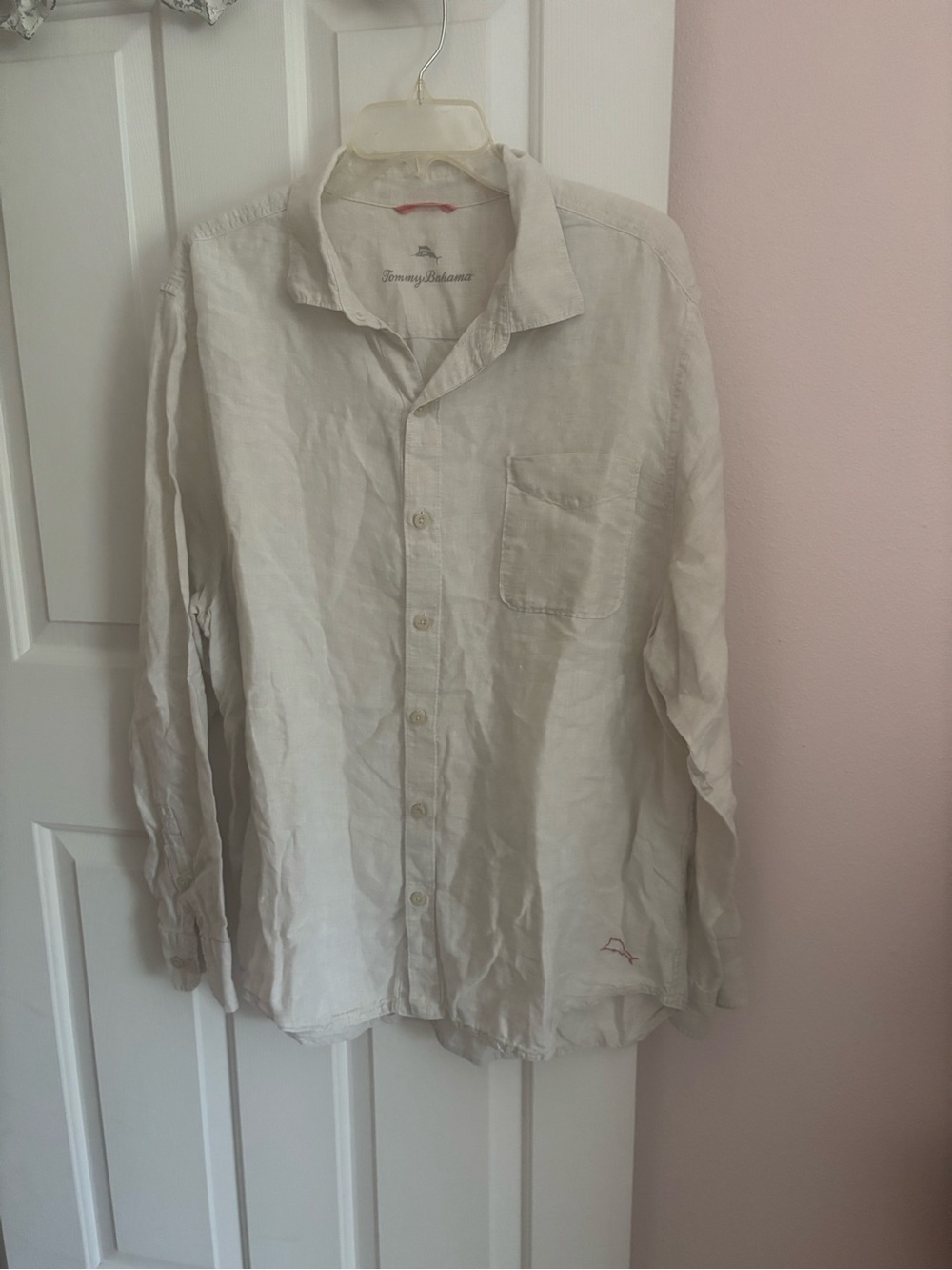 Tommy Bahama Men's xl 100% Linen Sea Glass Breezer Button Up Shirt Oatmeal
